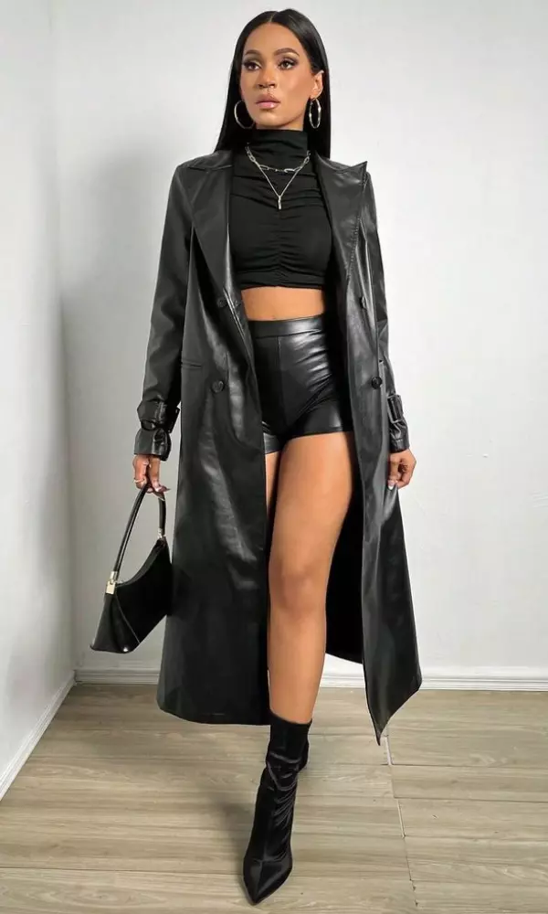 leather shorts outfit