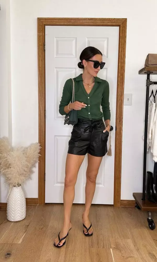 leather shorts outfit