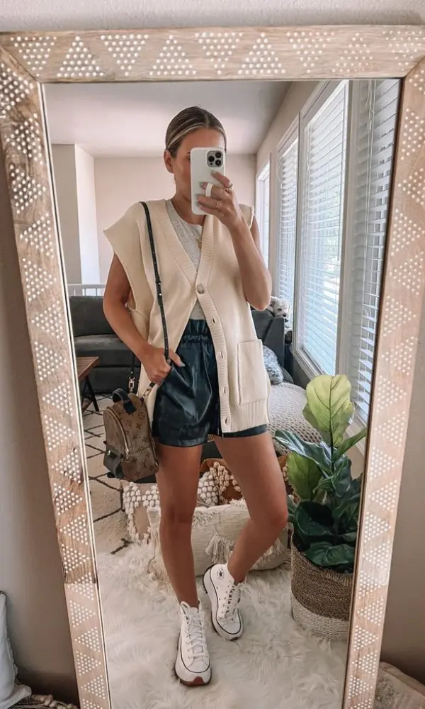 leather shorts outfit