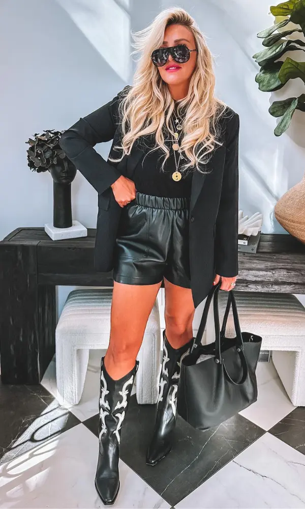 leather shorts outfit